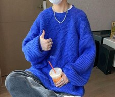 Men's Fashion Winter Crew Neck Long Sleeve Loose Kniting Sweaters Youth Pullover