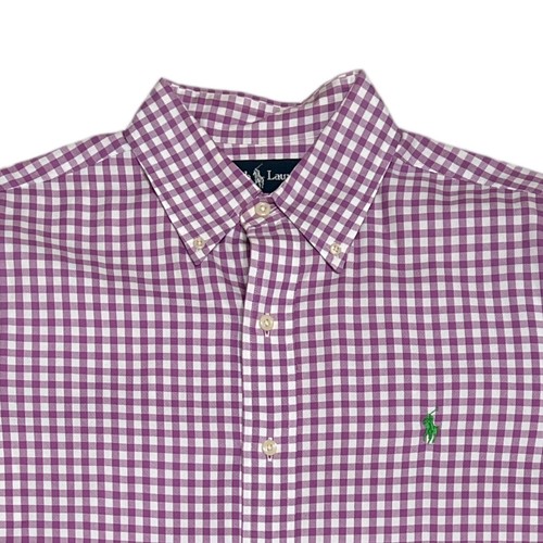 Ralph Lauren Shirt Mens Large Classic Fit Checkered Long Sleeve Purple White - Imagen 2 de 10
