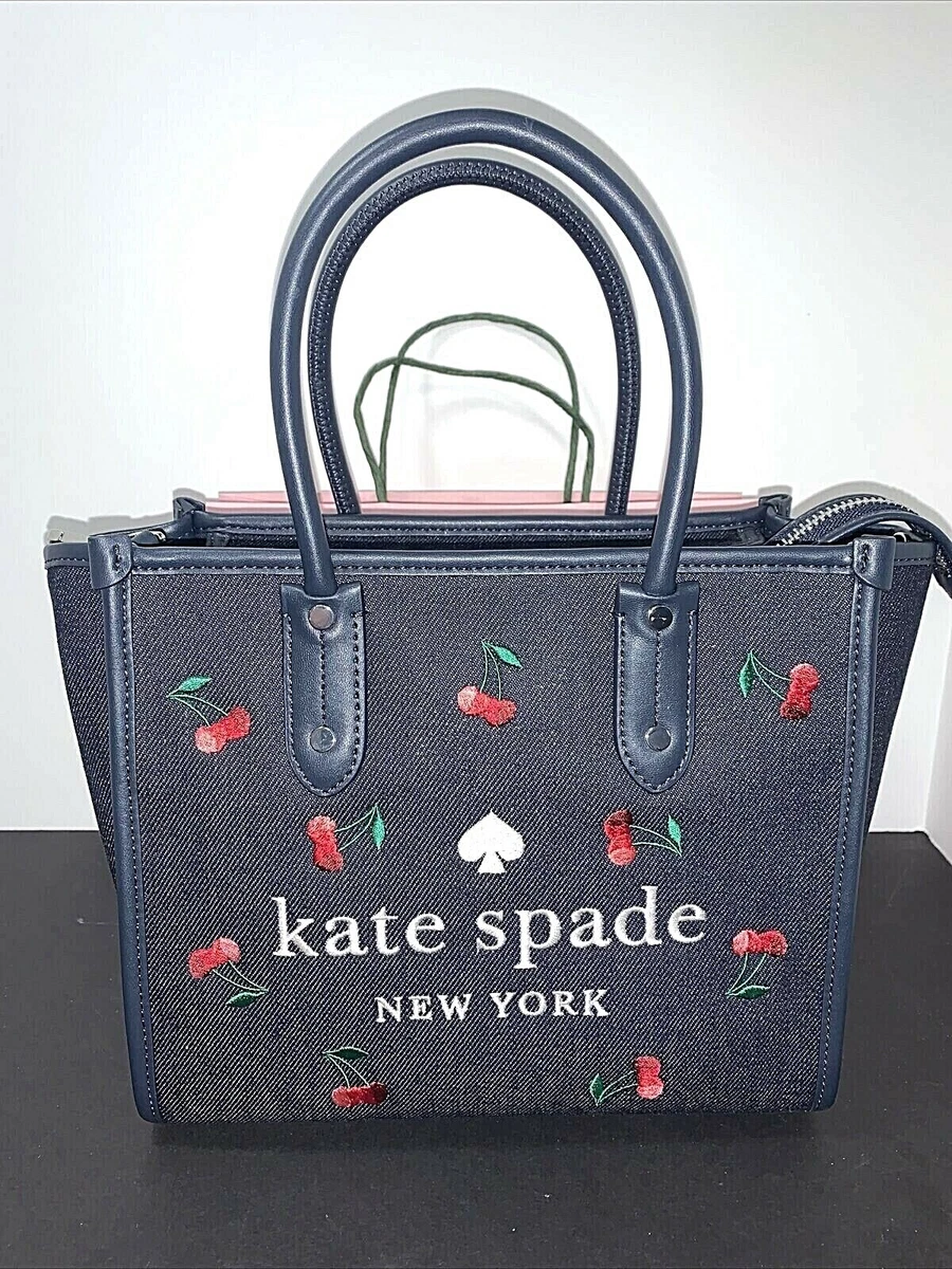 Kate Spade Ella Cherry Embroidered Small Tote Crossbody Denim Blue Multi