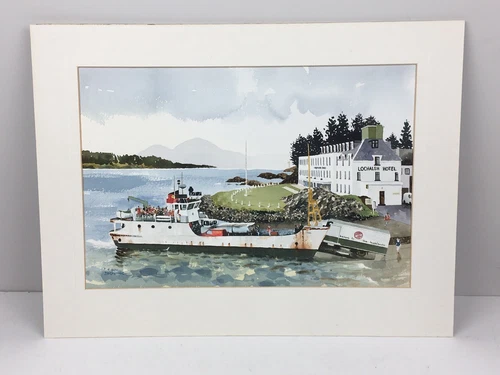 Watercolour Scottish Loch MV Coll Ferry at Kyle of Lochalsh by Cyril Driver