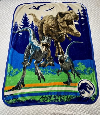 Jurassic World T-Rex Velociraptor Dinosaur Throw Blanket Soft Plush Fur  73558763567|