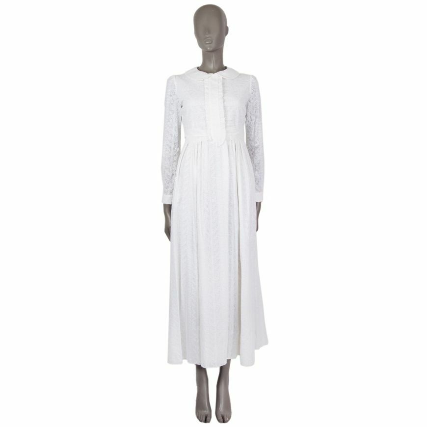 57945 auth SAINT LAURENT white cotton EMBROIDERED LACE Maxi Dress 38 S