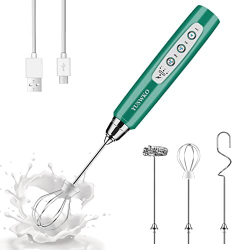 Milk Frother Handheld With 3 Heads Coffee Whisk Foam Mixer With Usb Rechargeable-image