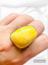 vintage natural egg yolk amber 925 sterling silver ring Sz 8.5