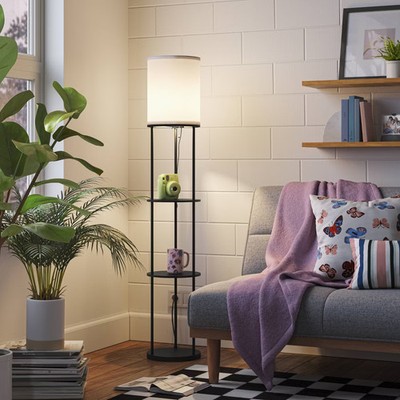 56''x11'' Shelf Floor Lamp Black - Room Essentials: Modern Standing Lamp with