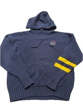 Vintage Polo Ralph Lauren Cross Flags Heavy Knit Hoodie Mens Sz XL Blue Pullover