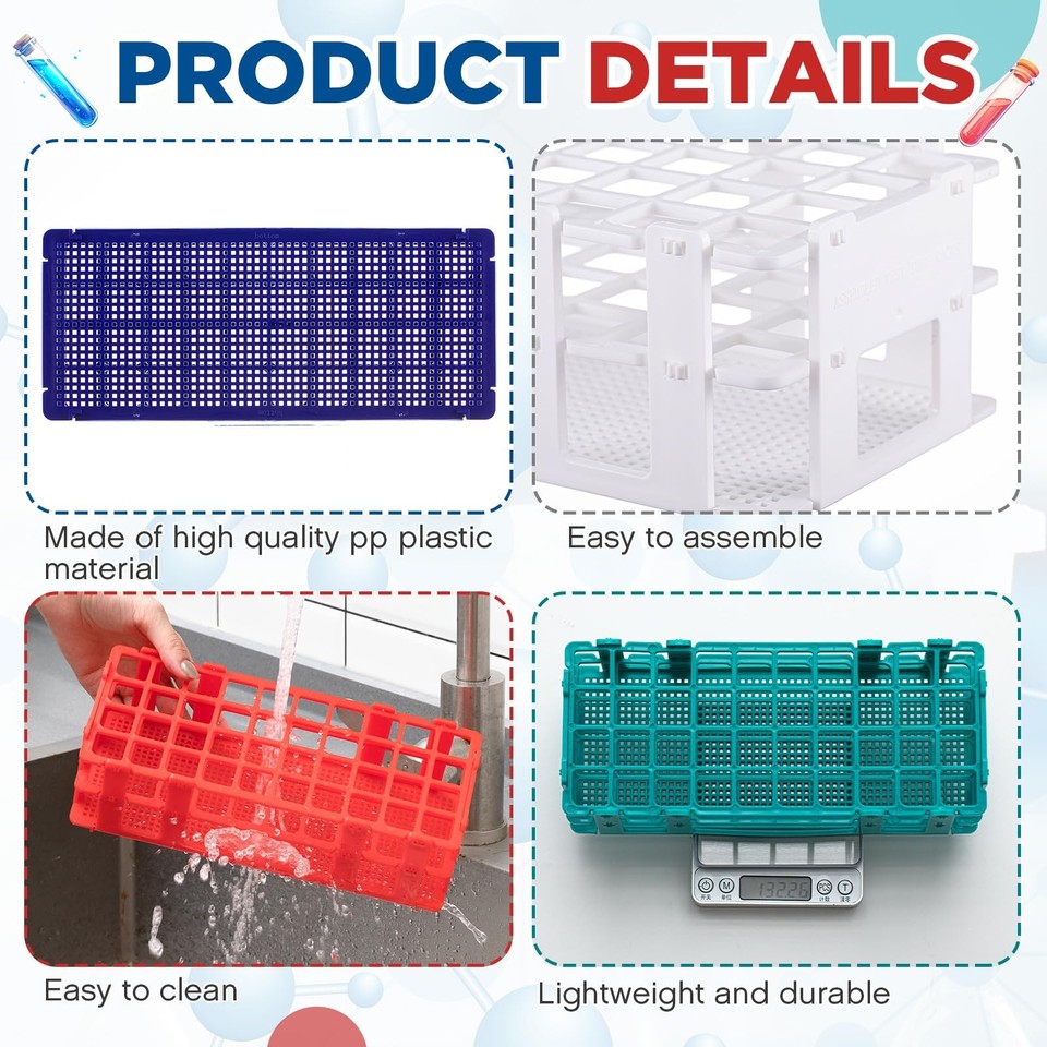 CroBlissful 8 Pcs Plastic Test Tube Rack Lab Holder Rack for 16mm/20mm ...