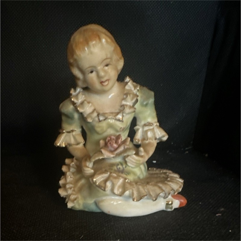 Hand Painted Bone China Girl Figurine Flower Pattern Multicolor Glossy Unboxed