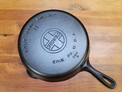 Griswold Cast Iron Skillet #8 Large Block Logo Erie PA 704D Fully Restored!!