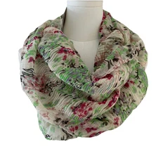 Cejon Womens Infinity Scarf Multicolor Floral Lightweight Mesh Smocked Dopamine