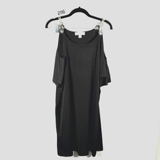 Michael Kors Cold Shoulder Shift Dress Womens XL Black Stretch Round Neck Casual