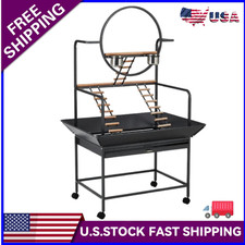 64" H Parrot Playstand Black Bird Cage Stand W/ Wheels Indoor Activity Center