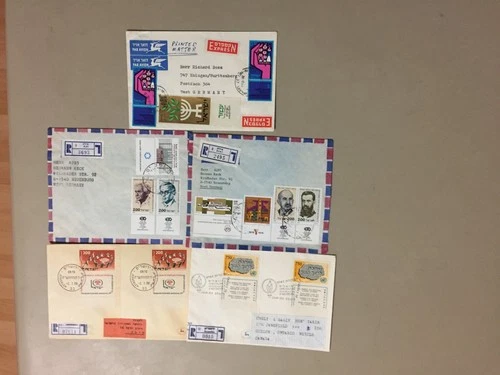 Five Israel registered covers ONLY with multiple TAB stamps