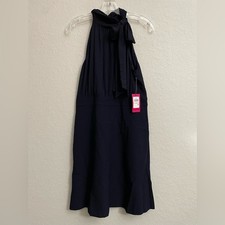 Vince Camuto Chiffon Bow Neck Signature Crepe A-Line Navy Dress - Size 10