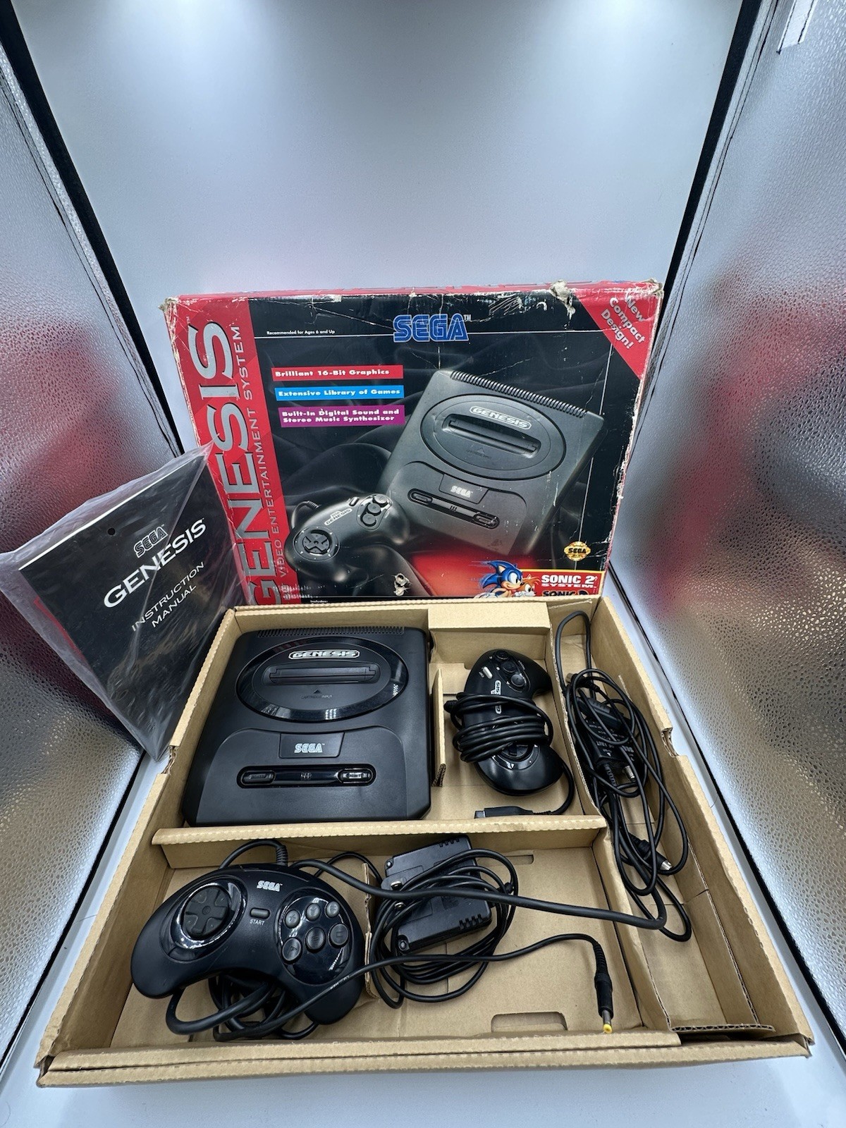 SEGA Genesis Model 2 Console MK-1631 - Sonic 2 System - WITH GAME + Controllers!