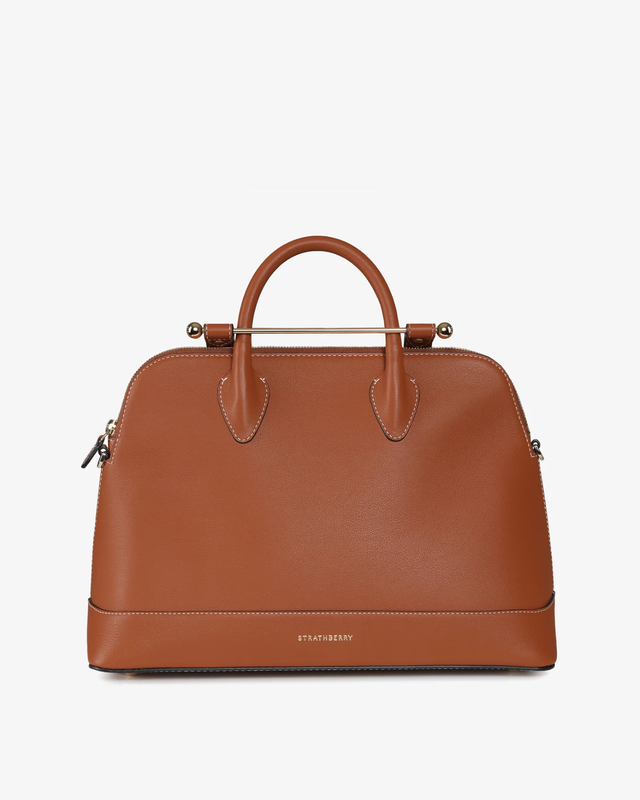 The Strathberry Dome Midi Tote Leather Purse in Chestnut