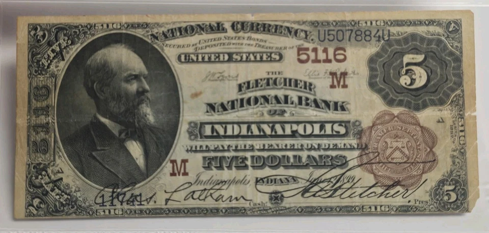 1882 Brown Back $5 Fletcher NB Indianapolis, IN Ch 5116 National Banknote PMG 25 - Image 2 of 4