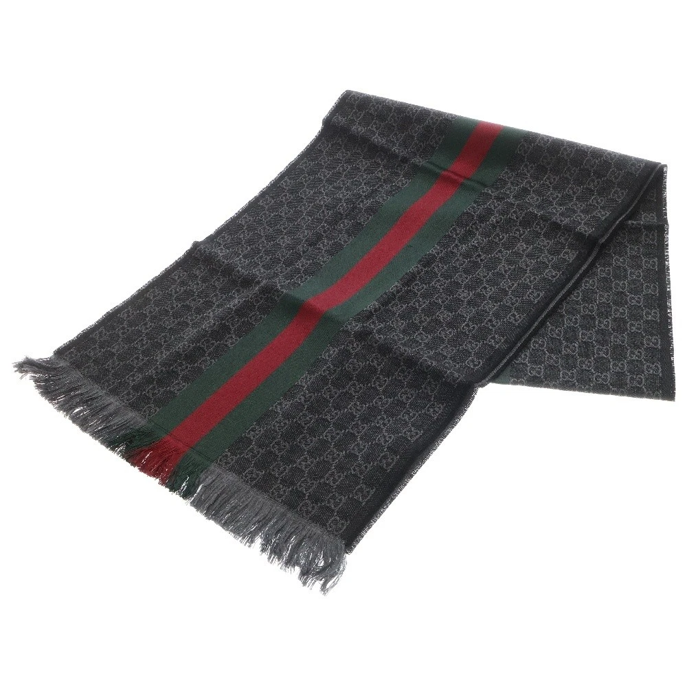 Gucci foulard en laine mélangée soie ligne sherry Gg motif intégral étole noir