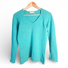 Roberto Collina Cashmere Lurex V-Neck Sweater - Teal Blue Sparkle - Size Small
