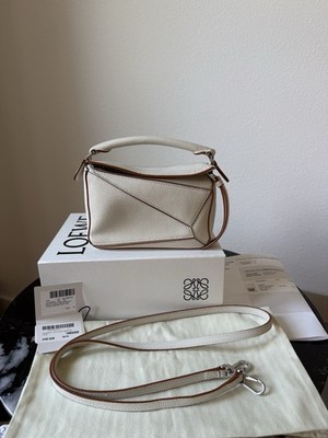 Auth LOEWE Puzzle Bag Mini A510U95X37 White Soft Grain Calf - Handbag