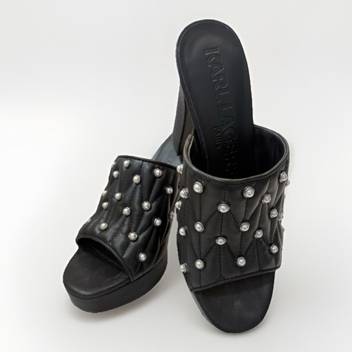 Karl Lagerfeld Paris Aviva Pearl/H22 Studded Quilt Stitched Platform Heels 9M - Picture 3 of 9