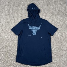 Under Armour Project Rock Hoodie Mens Medium Navy Short Sleeve Graphic Training