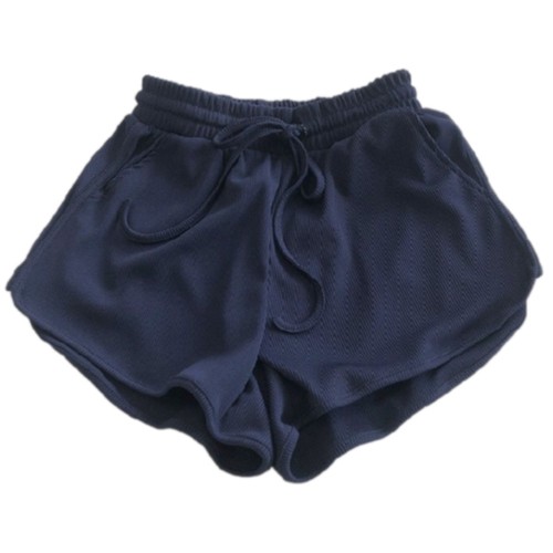 Casual Womens Ice Silk Ribbed Wide Leg Sweat Shorts for Everyday Summer Activity - Picture 14 of 28