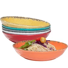 Vintage Pasta Bowl Melamine Bowls Set of 6 42 OZ Large Corlorful Serving