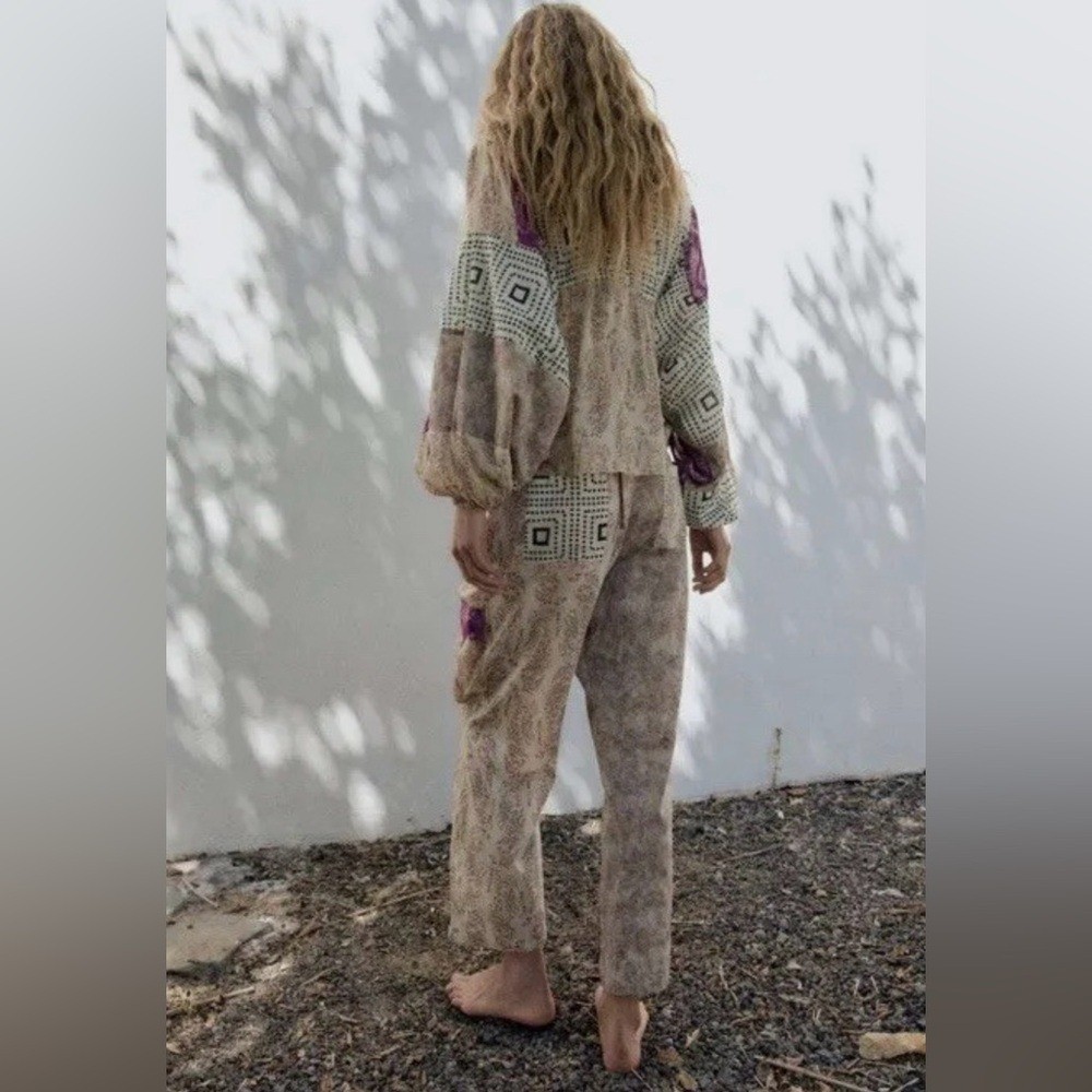 ZARA Patchwork Sheer Lightweight Viscose Cargo Pa… - image 3