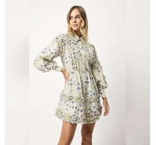 ELLIATT XS Floral Ruffle Button-Front Collared Long Sleeve Mini Shirt Dress