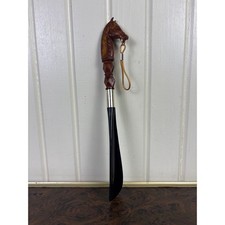 Vintage Horse Head Long Handle Shoe Horn Amber Faux Carved Equestrian 12.5 Inch