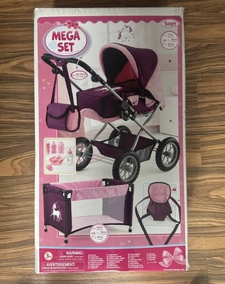Bayer Design Kombi Puppenwagen Grande Megaset - Reisebett + Zubehör Einhorn lila
