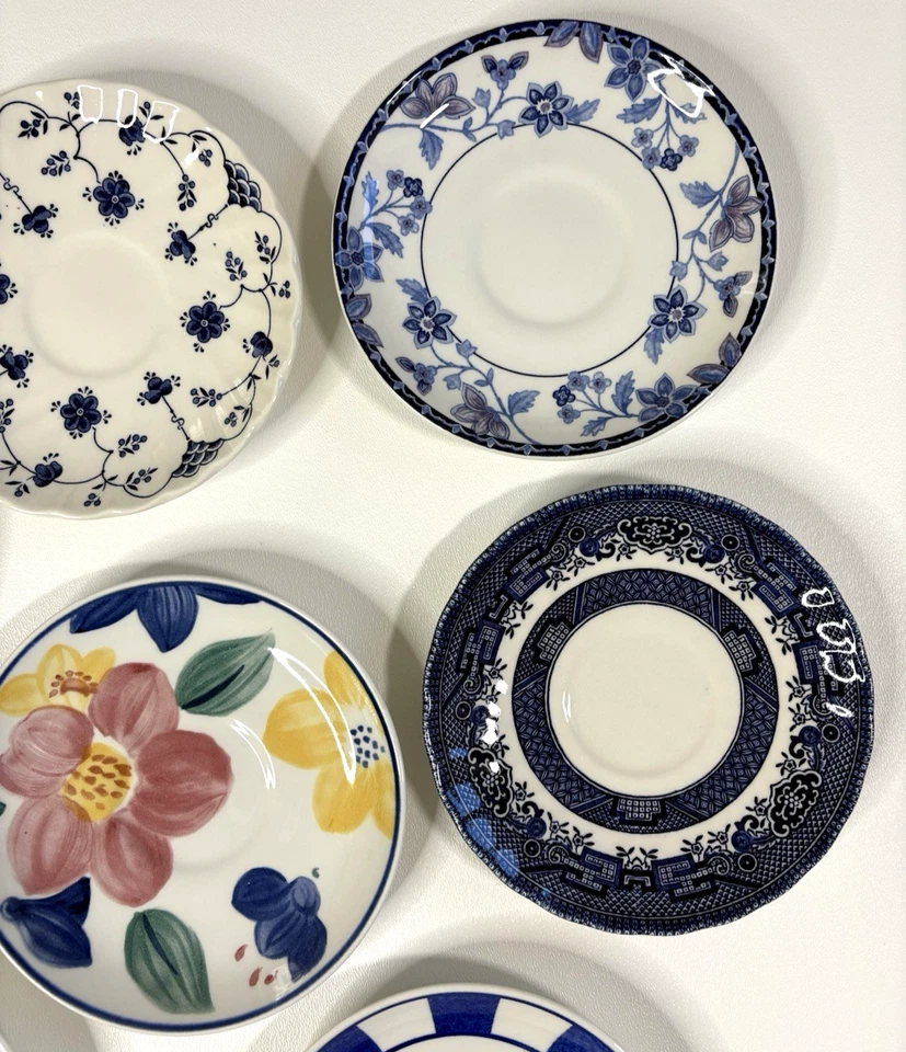 Lote De 7 Platillos De Colección Azul Blanco Haviland Johnson Bros Churchill Inglaterra Baviera Foto 2 de 4