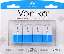 Voniko 9V Alkaline Batteries 4-Pack – Ultra Long Lasting, 7-Year Shelf Life"