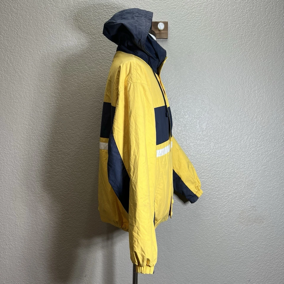 Nautica Jacket Adult Yellow Navy Green Reversible Hidden Hood Snap Zip XL - Image 4 of 4