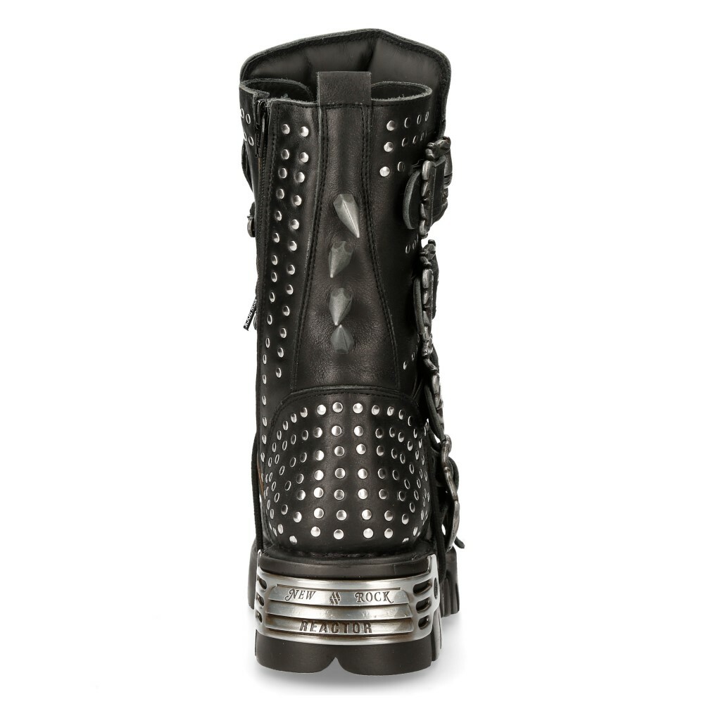 New Rock Boots 1535-S1 Unisex Metallic Black Leather Goth Studded