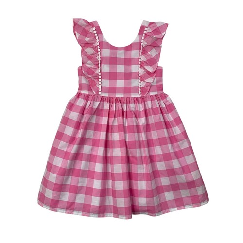 Max Studio Dress Girls 6 Pink Gingham Frills Ruffle Sleeveless Sundress Lined
