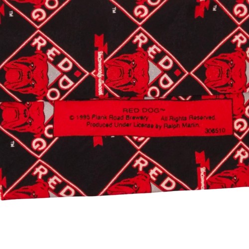 VTG RALPH MARLIN Mens Novelty Tie 3.65 RED DOG BEER 100 Silk Classic 90s Necktie - Picture 8 of 8