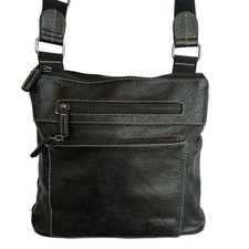 Roots Crossbody Bag Black Genuine Pebbled Leather Purse Zippered Pockets Canada 
