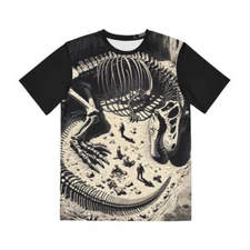 All Over Print T Shirt Retro Dinosaur T Rex Fossils Skull Jurassic Paleontology