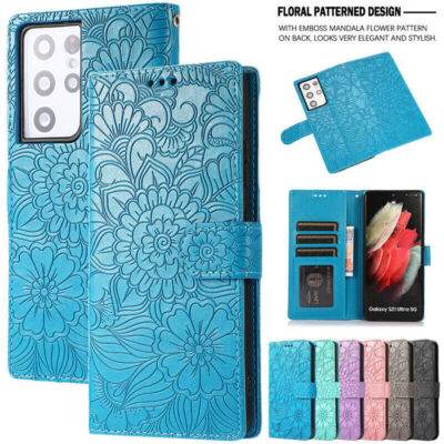 Leather Flower Wallet Phone Case For Samsung Note 20 10 Xiaomi 11 10 POCO F3 X3