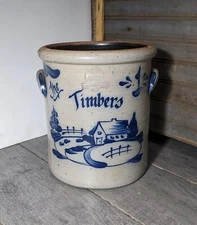 RARE Vintage 1988 Rowe Pottery Works Salt Glaze Stoneware Canister Crock Timbers