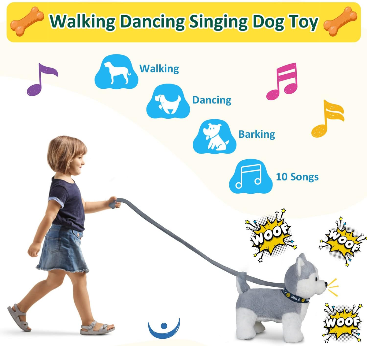 Husky Walking and Barking Puppy Dog Toy with Control Leash