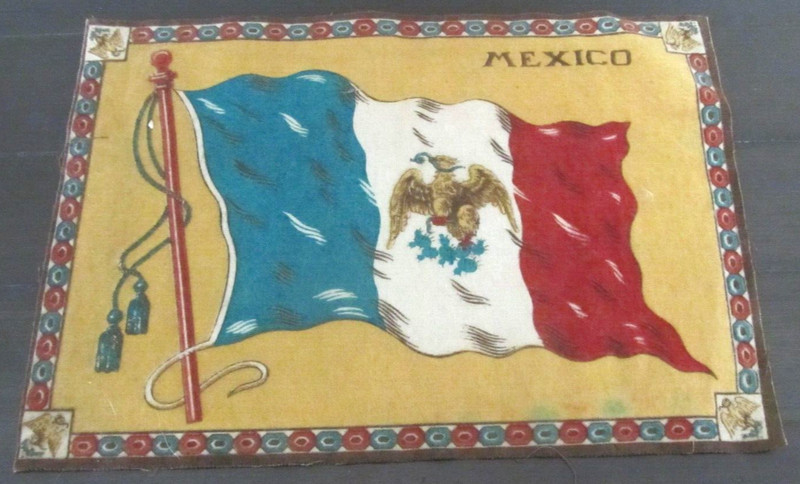 Vintage Tobacco Felt Flag Rug Mexico Country 8" x 11.25" Gold