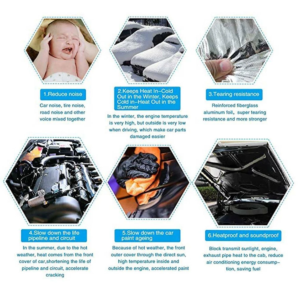 Alfombrilla térmica protectora térmica para automóvil de 80 "x 40" - Alfombrilla de aislamiento acústico amortiguadora de sonido automática Foto 4 de 4