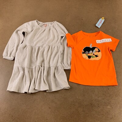 Cat Jack Girls XS (4-5) Oatmeal Waffle Knit Dress Orange