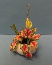 Dollhouse Miniature Hanging Caladium w/bud in glazed pot by Bright deLights 1:12