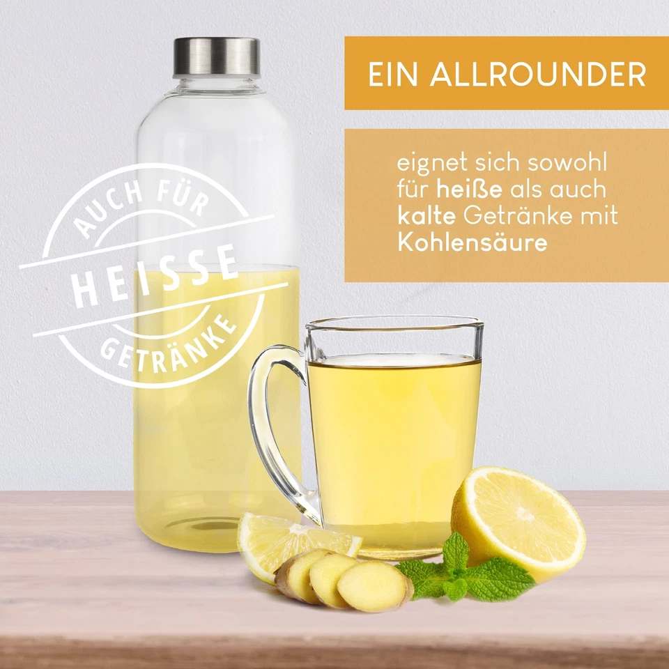 2er SET hochwertige Trinkflaschen aus Glas - Glasflasche aus Borosilikat Glas... - Bild 2 von 4