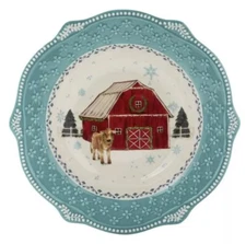 The Pioneer Woman Christmas Cheerful Rose Rimmed Bowl 9.25” Novelty Icons