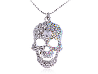 Crystal Rhinestone Skeleton Scary Skull Cute Pendant Necklace - Main Image